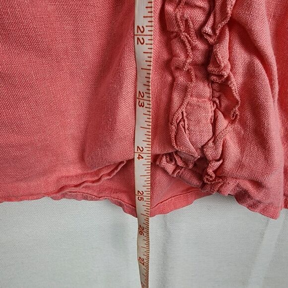 Emma James Pink Frilly Linen Blouse Rouched Sleeves Size 16 Plus Coastal Beachy - Picture 6 of 6